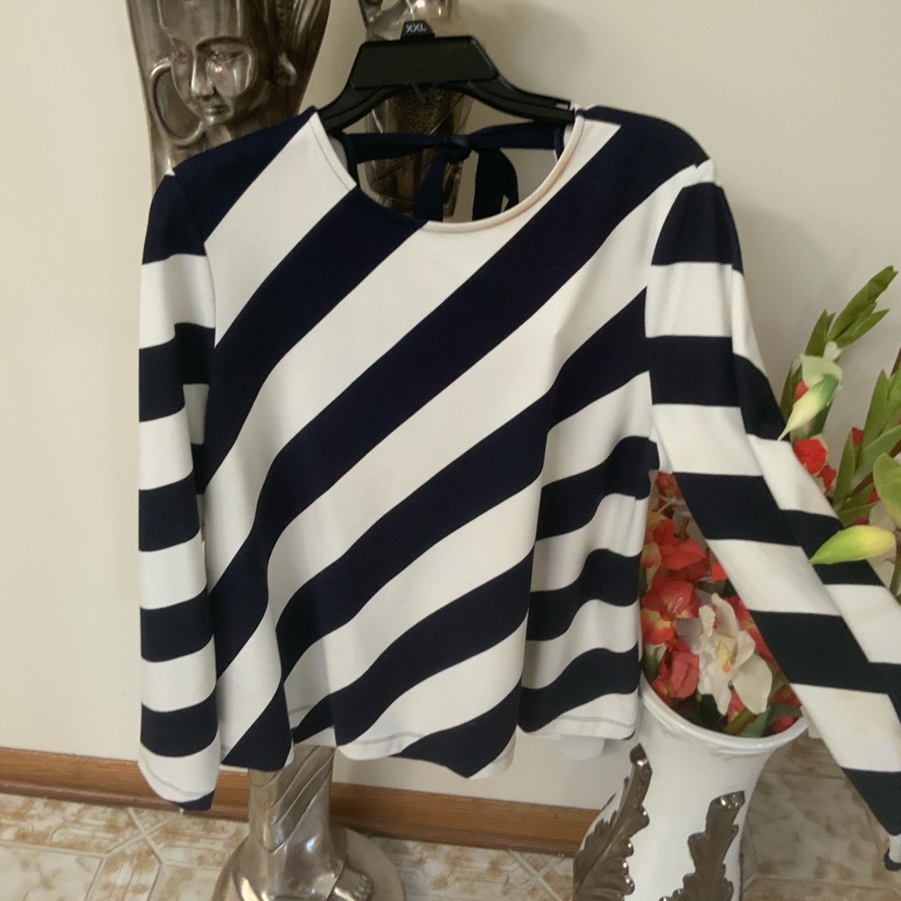 Ann Taylor Diagonal Stripe Tie Back Top
